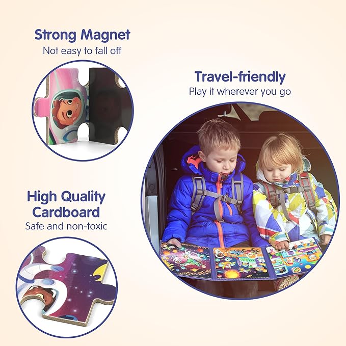 SYNARRY Magnetic Puzzles for Toddlers 3-5, Space Planets Solar System Travel Puzzles for Kids Ages 4-6, Easter Basket Stuffers Gifts for Kids, Car Airplane Road Trip Activities Magnet Games Toy