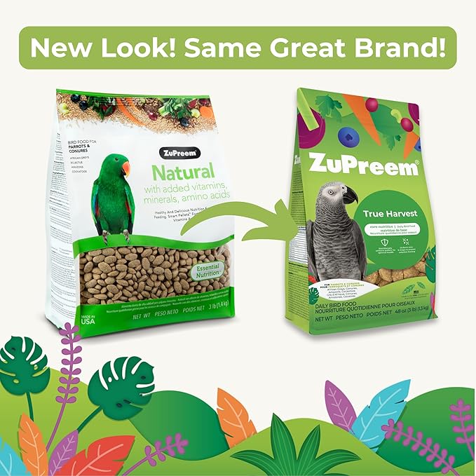 ZuPreem True Harvest Parrot Pellets – Natural Bird Food for Parrots & Conures, Medium to Large Bird Pellet Diet for African Greys, Amazons, Eclectus & Caiques, 3 lb (Pack of 2)