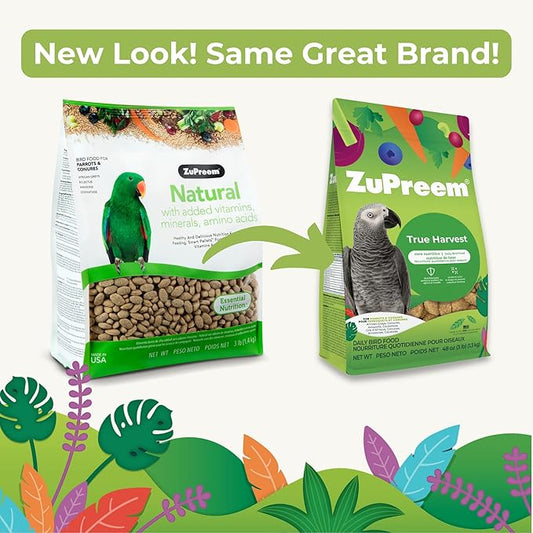 ZuPreem True Harvest Parrot Pellets – Natural Bird Food for Parrots & Conures, Medium to Large Bird Pellet Diet for African Greys, Amazons, Eclectus & Caiques, 3 lb (Pack of 2)