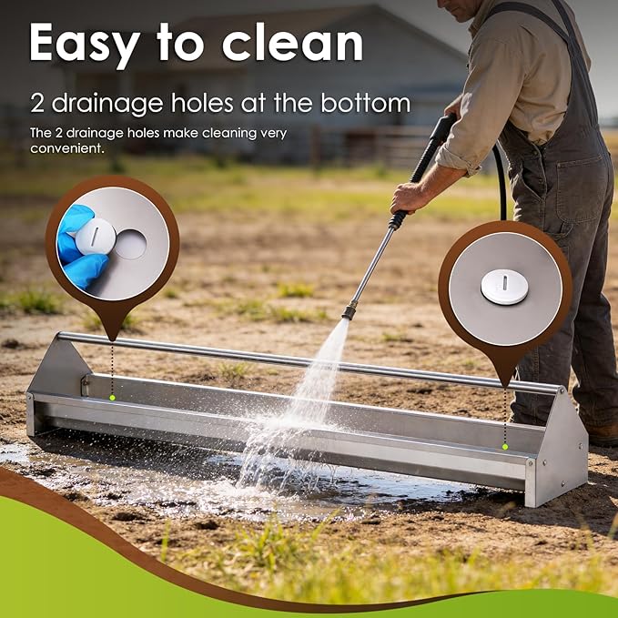 Chicken Feeding Trough 45" Stainless Steel Double Sided Poultry Chicken Feeder Trough Heavy Duty with Crossbar Large Capacity for Chicken Duck Goose Quail