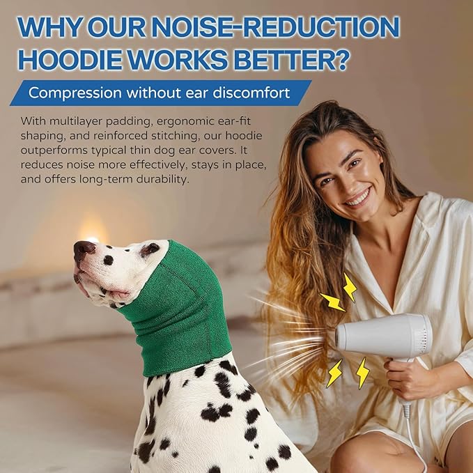 Dog Calming Hoodie and Ear Muffs – Soft Double-Layer Ear and Neck Cover for Anxiety Relief & Noise Protection, Elastic Pet Head Wrap for Grooming, Bath, Drying & Fireworks