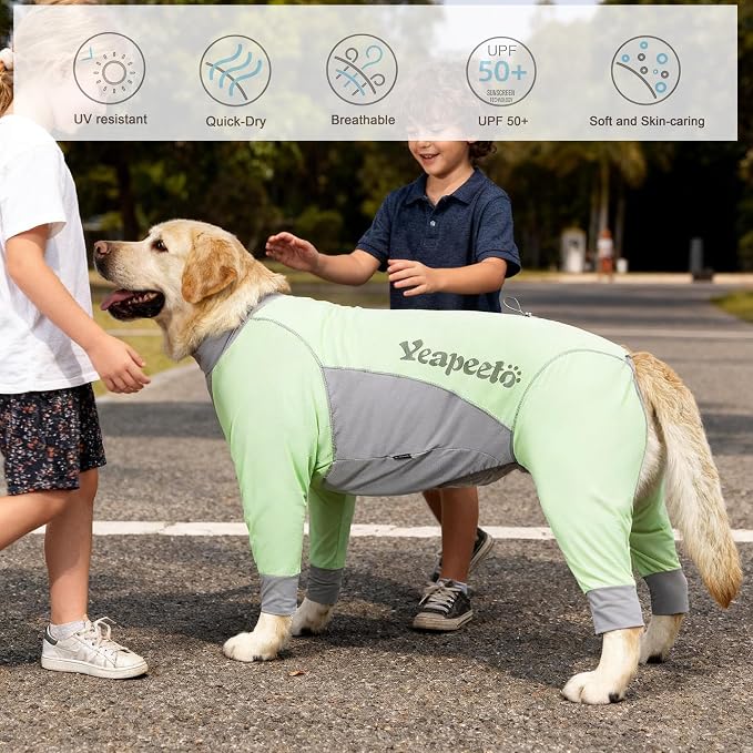 Dog Sun Protection Cooling Suit UPF 50+, Quick-Dry Breathable Jumpsuit for Large & Medium Dogs, Outdoor Dirt-Resistant Shedding Control Pet Apparel (Chartreuse, 4X-Large)