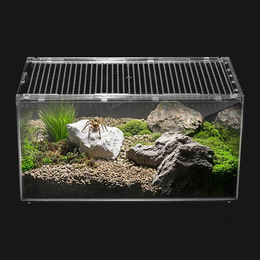 Reptile PC Tank,Escape Proof Magnetic Lid Tarantula Enclosure Small | Easy Clean Seamless Base Hermit Crab Habitat,Stackable Isopod Terrarium,Cross Ventilation Spider Starter Cage,Frog Container