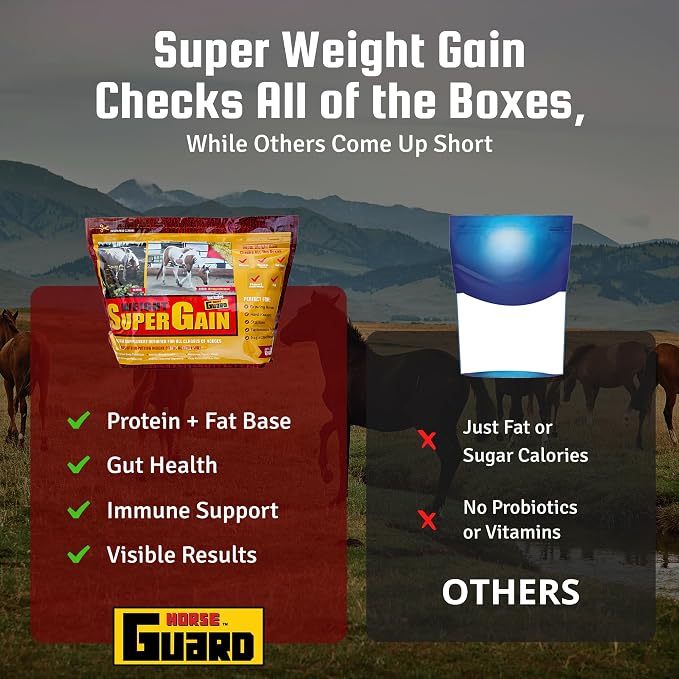 Horse Guard Super Weight Gain 24 lb – 3-in-1 Horse Weight Gain Supplement with Full-Fat Soy, Probiotics & Vitamins – Supports Digestion, Coat & Muscle Health – 48 Servings