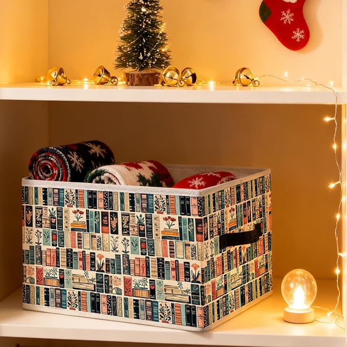 Vintage Book Lovers Storage Bins, Retro Bookish Foldable Closet Organizers Storage Basket Toybox for Reading Corner Room Library Bedroom Bathroom Home Clothes Toys Books