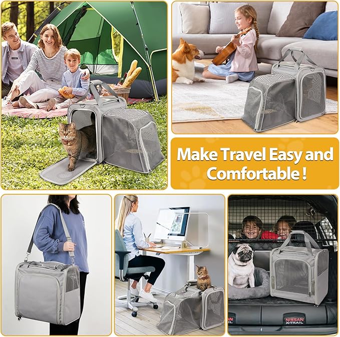 Cat Carrier with Litter Box for Large Cats Up to 25lbs, Expandable Soft-Sided Pet Travel Carrier, Breathable Foldable Cat Bag for Car Ride, Vet Visit & Camping