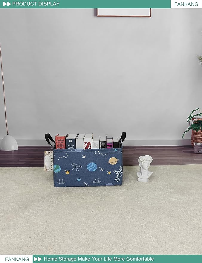 Storage Bins, Nursery Hamper Canvas Laundry Basket Foldable with Waterproof PE Coating Large Storage Baskets for Kids Boys and Girls, Office, Bedroom, Clothes,Toys(Rec-Colorful Space