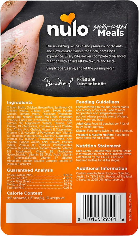 Nulo Gently Cooked Meals Chicken Shelf Stable Fresh Cat Food 3.5-oz Pouch Case of 24