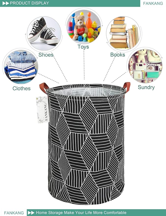 Storage Basket, Nursery Hamper Canvas Laundry Basket Foldable with Waterproof PE Coating Large Storage Baskets for Kids Boys and Girls, Office, Bedroom, Clothes,Toys（Black Magic cube）