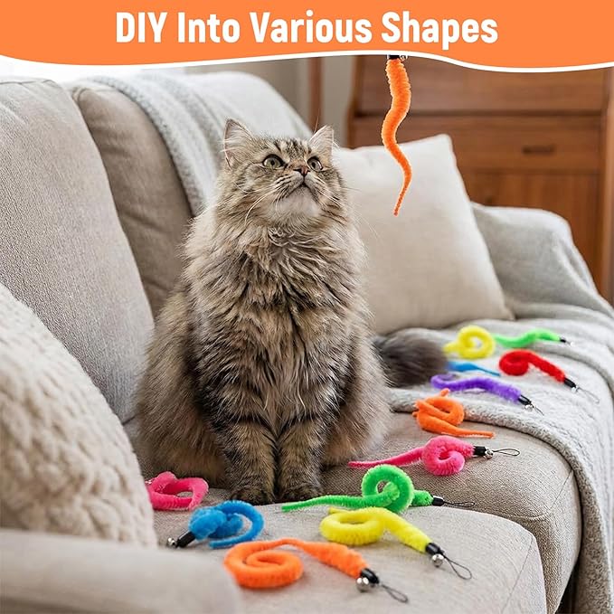 20Pcs Cat Worm Toy, Cat Wand Attachment Refill Cats Teaser Toys Feather Toy Attachments Replacements, Interactive Kittens Toys for Indoor and Ourdoor