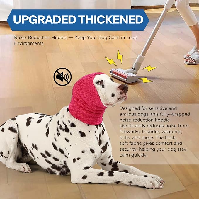 Dog Calming Hoodie and Ear Muffs – Soft Double-Layer Ear and Neck Cover for Anxiety Relief & Noise Protection, Elastic Pet Head Wrap for Grooming, Bath, Drying & Fireworks
