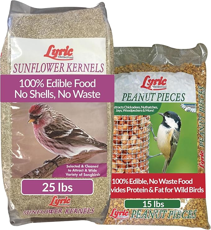 Lyric Sunflower Kernels No Waste Wild Bird Seed 25 lb Peanut Pieces - Shelled Peanuts for Wild Birds 15 lb - Perfect for Your Backyard Feeders