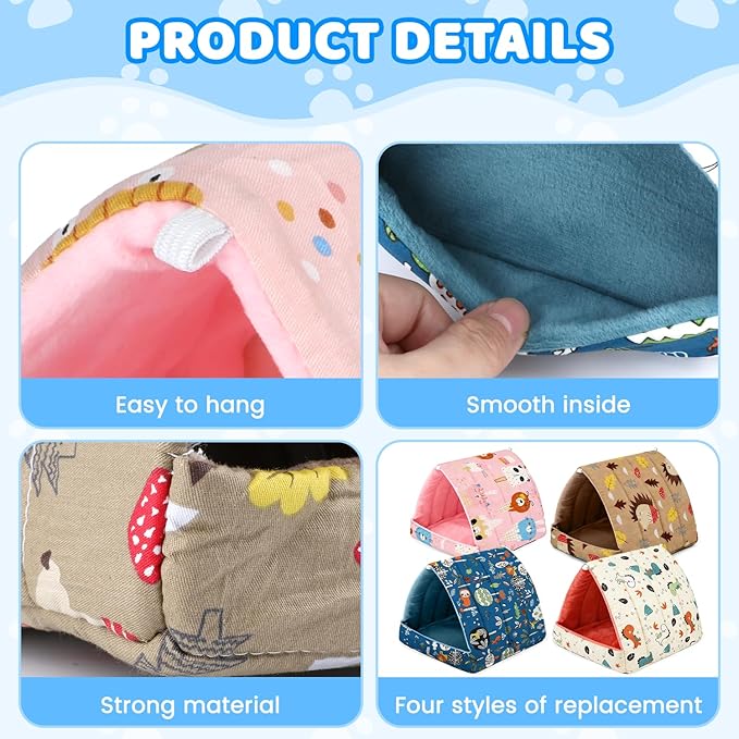 4 Pcs Guinea Pig Hideout, Guinea Pig Bed Tunnel Washable Small Animal House Cage Accessories for Mouse Chinchillas Hamsters Hedgehogs Ferrets Bearded Dragons and Rats Other Small Animals
