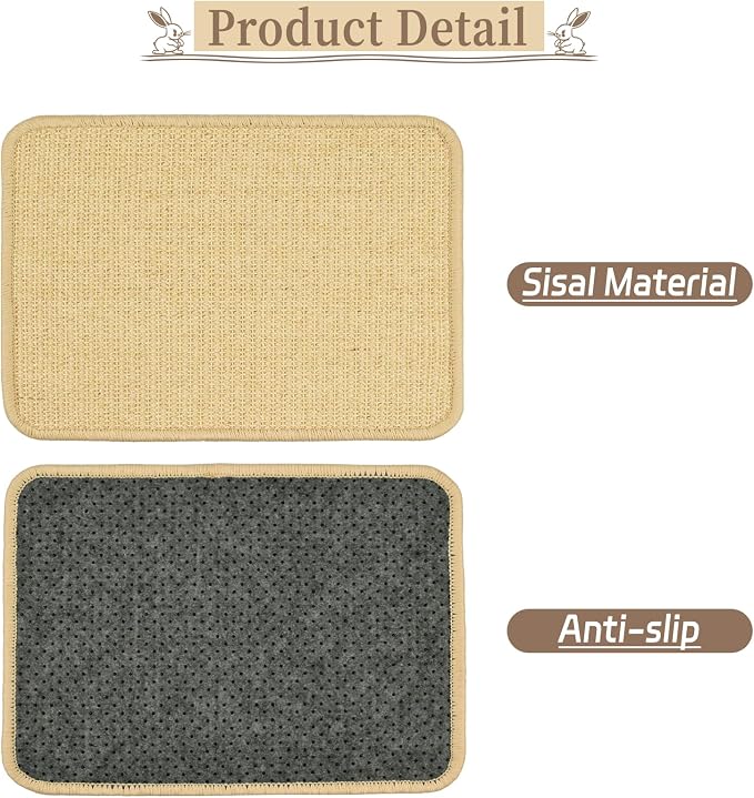 2 Pcs Rabbit Scratch Mat 16"x12" Natural Bunny Scratching Pads Claws and Teeth Care Mats Rabbit Bedding for Pet Cage Chewing Bedding Biting Sleeping Nesting