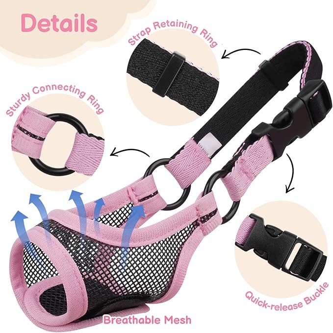 Mayerzon Mesh Dog Muzzle for Short Snout Small Dogs, Adjustable Muzzle for Chihuahua Yorkshire Shih Tzu, Prevent Fierce Barking Biting Eating, for Grooming Vet Visits, Allow to Pant Drink (Pink, XXS)