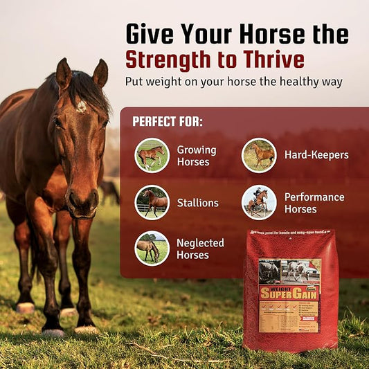 Horse Guard Super Weight Gain 40 lb – 3-in-1 Horse Weight Gain Supplement with Full-Fat Soy, Probiotics & Vitamins – Supports Digestion, Coat & Muscle Health – 80 Servings