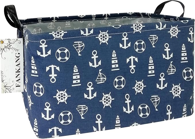 Storage Basket,Nursery Hamper Canvas Laundry Basket Foldable with Waterproof PE Coating Storage, Office, Bedroom, Clothes,Toys (Rec-Sailboat)