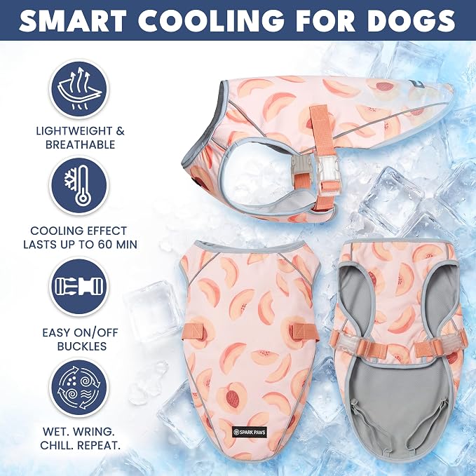 Spark Paws Dog Cooling Vest - SPF 50 UV Sun Protection - Summer Heat Relief Gear for Dogs, Lightweight, Evaporative Cooling - Dog Anxiety Relief Vest During Hot Days - Peaches - Size L