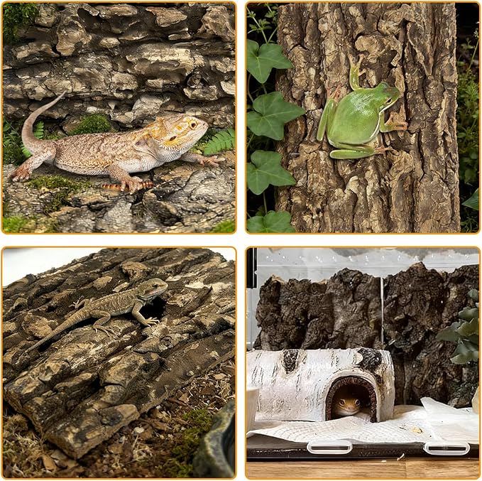 Natural Reptile Cork Bark Bedding Bearded Dragon Climbing Wall Mat 6PCS Cork Wood for Terrarium Background Decor Crested Gecko Tank Accessories for Lizard Snake Chameleon Tortoise Frog
