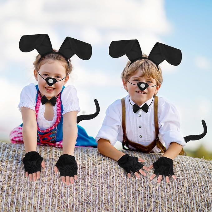 Syhood Puppy Dog Costume Set Ears Headband Bowtie Nose Tail Paw Gloves Accessories for Carnival