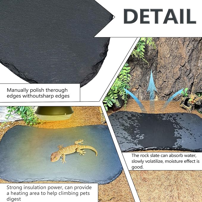 Reptile Basking Platform 15.0''x7.5'' Turtle Rock Plate Food Bowl Feeding Dish Tortoise Resting Bathing Slate for Lizard Gecko Bearded Dragon Chameleon Snake Frog