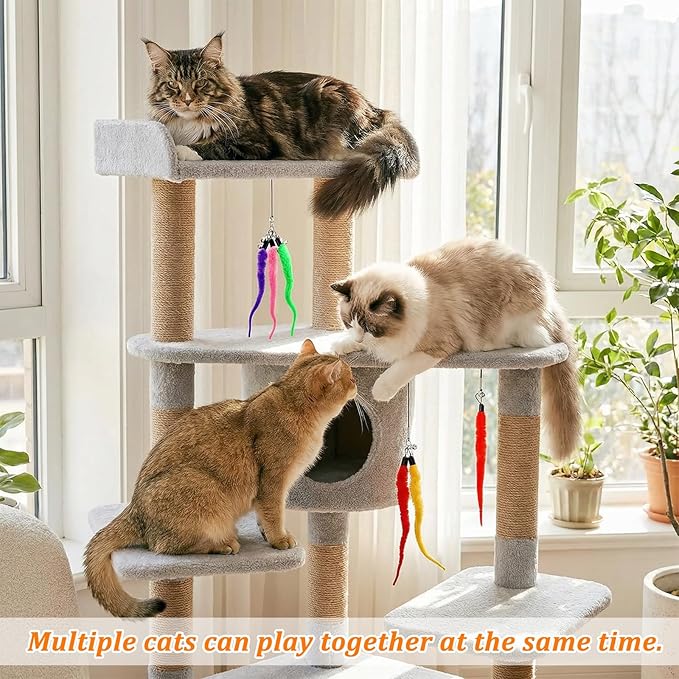 10 Pack Cat Worm Toys, Fuzzy Worm Cat Toy with Bell, Interactive Cats Wand Attachment Toys for Teaser Play and Chase Exercise with Kitten