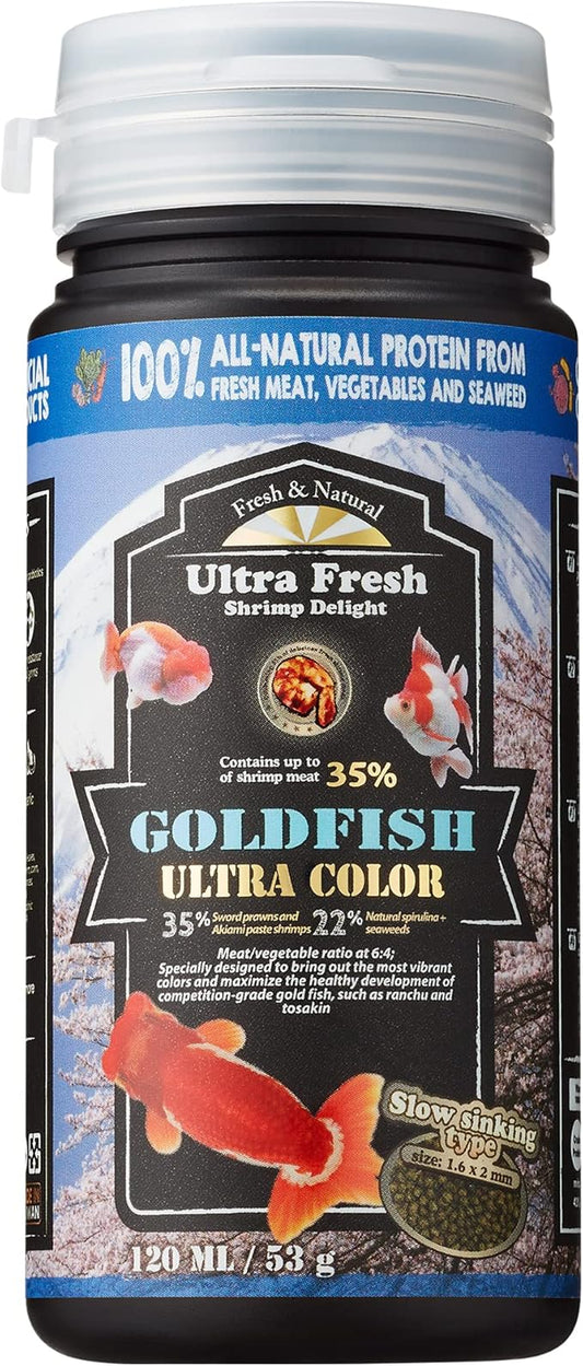 Ultra Fresh Sinking Goldfish Food, Color Enhancing, Balanced Diet, All Natural Ingredients, Clear Water Formula, Slow Sinking Gold Fish Pellets, Goldfish Ultra Color 1.87 oz