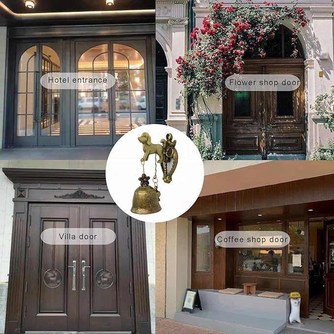 Vintage Metal Doorbell Animal Figure Decorative Doorbell Dog Shape Decoration Hanging Bell for Yard or Garden Decorative Retro Style Lovely Dog Hand Bell Antique Style Shopkeepers Door Bell