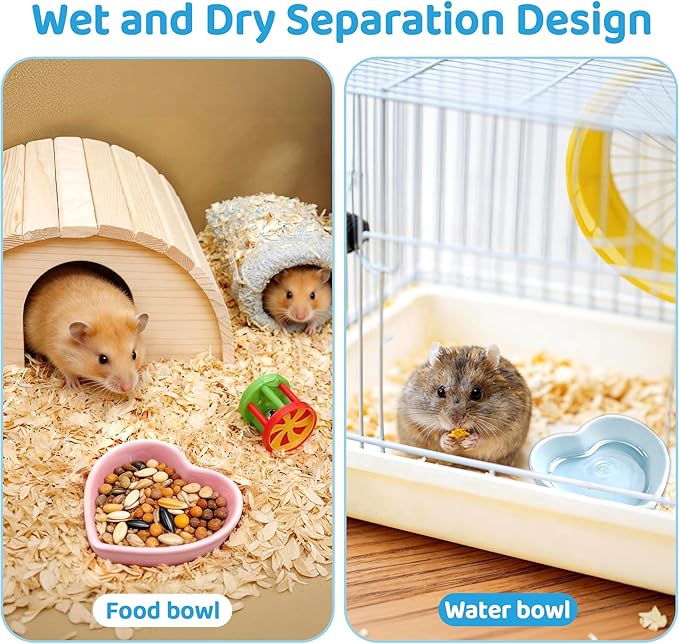 3 Pack Ceramic Hamster Food Bowl Anti-Turning Heart Hamsters Water Dish Cute Small Animals Bowl for Rabbits Chinchillas Guinea Pig Rat Hedgehog Parrots Small Animals (3 Colors)