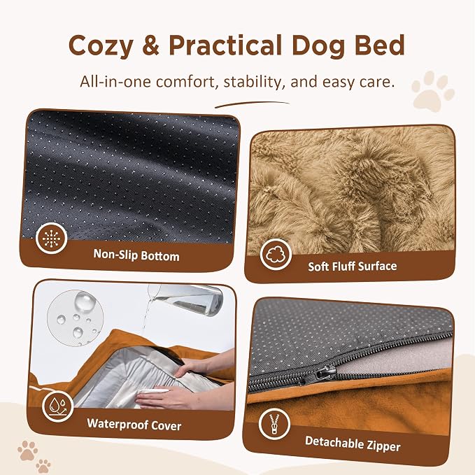Comfort Expression Orthopedic Dog Beds for Large Sized Dog with Bolster | Waterproof Dog Couch Bed with Washable Cover & Non-Slip Bottom, Supportive Egg Crate Foam Large Pet Bed, 38x25 Inch