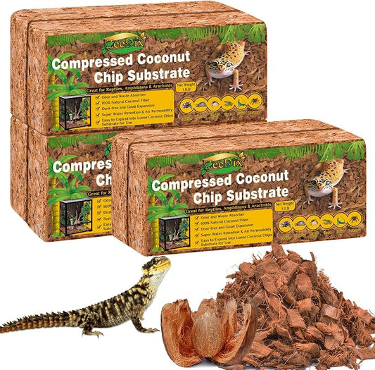 ZeeDix 6 Pack Coconut Husk for Reptiles, Organic Coconut Fiber Reptile Terrarium Substrate, Coco Husk Chips Reptile Bedding for Snakes, Tortoises, Ball Python, Geckos, Lizards, Hermit Crab, Tarantula