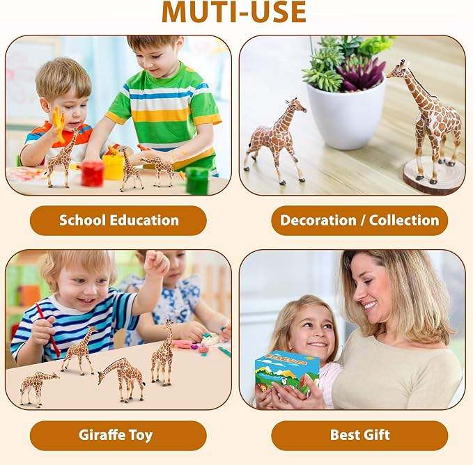 Giraffe Toy Figurines Set, 4PCS Realistic Wild Animals Figures with Giraffe Calf, Plastic Giraffe Cake Topper Birthday Gift Decor for Kids & Toddlers Ages 3+