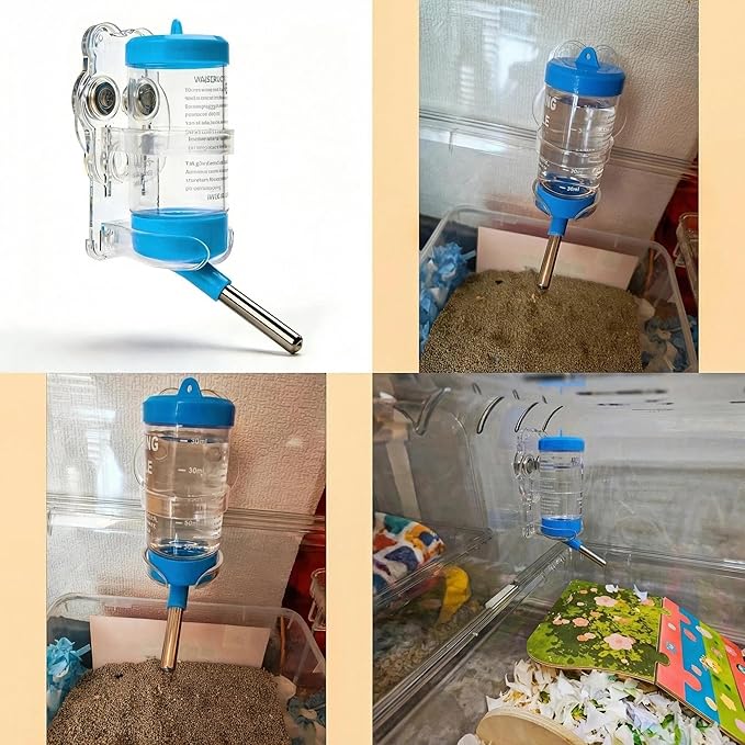 Hamster Accessories Set Water Bottle Holder 2.7oz + 7in Wheel Magnetic Stand No-Drill Cage Mount Z5101-99