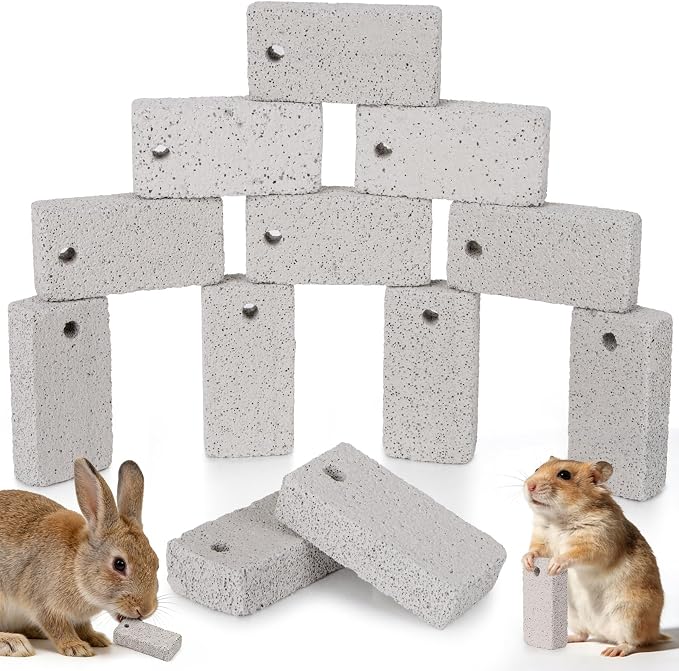 12PCS Hanging Rabbit Lava Blocks – RAINFLOW Mineral Calcium Grinding Stone for Bunny Hamster Chinchilla, Teeth Grinding Chew Toy for Guinea Pig, Gerbil, Rodent Cage, Small Animal Pet Lava Bites