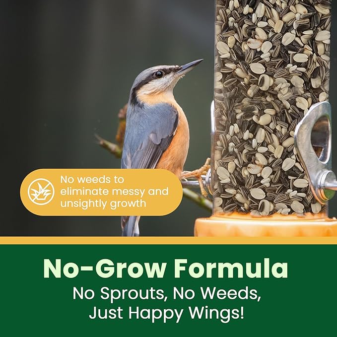 Happy Wings No Grow Bird Seed Mix 5lb - Songbird Bird Seed with Sunflower, Safflower & Peanuts - No Mess Birdseed for Outside Feeders - Suitable Birdseed for Wild Birds