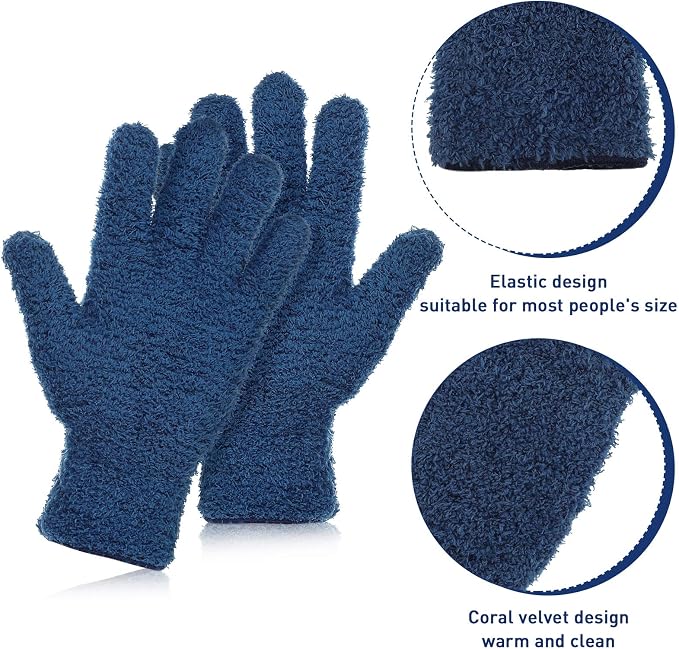 Patelai 2 Pairs Microfiber Gloves for plants Dusting Cleaning Glove Mittens House Cars Blinds Dusting(Gray, Dark Blue,Large)