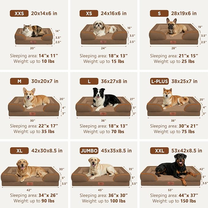 Comfort Expression Orthopedic Dog Bed for Extra Large Dogs with Bolster | Waterproof Dog Couch Bed with Washable Cover & Non-Slip Bottom, Supportive Egg Crate Foam XL Pet Bed, 42x30 Inch