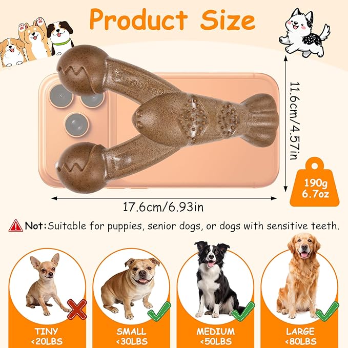 Large Dog Bones for Aggressive Chewers, Bacon Scented & Nylon Bone to Keep Them Busy, Durable Chew Toy for Medium & Large Breeds (25-80 lbs)