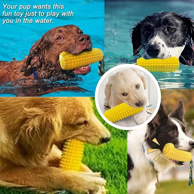 Squeaky Rubber Dog Toy – Interactive Corn Dog Toy for Small & Medium Dogs – Chew, Fetch & Tug Toy – Perfect for Water Play – Teeth Cleaning Texture – Indoor & Outdoor Use – Tail Town