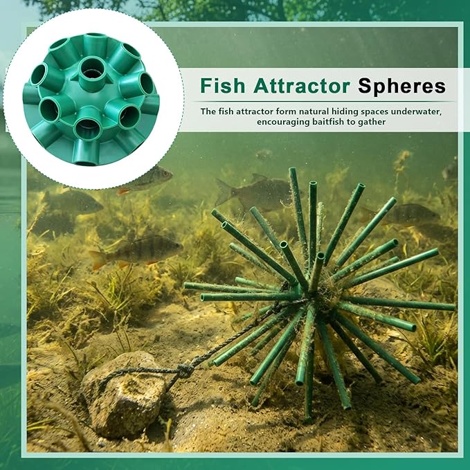 Chunful Round Fish Attractor, Fishing Attractant Sphere Fish Structure Habitat for Ponds Lakes Rivers, Fishing Gear Equipment Accessories, Tubes Not Include