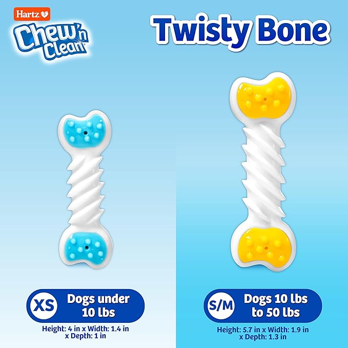 Hartz Chew ‘n Clean Twisty Bone Dog Chew Toy, Bacon Scented for Moderate Chewers, Extra Small