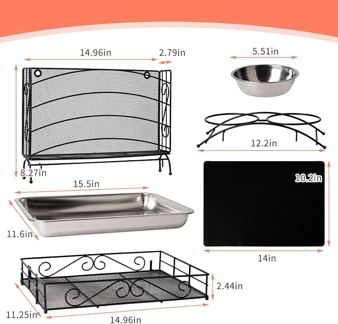 3 in 1 Rabbit Hay Feeder with Litter Box and Rabbit Feeder for Cages, Automatic Guinea Pig Hay Feeder with Metal Hay Rack, Bunny Litter Box, Stainless Steel Small Animal Feeding Bowl
