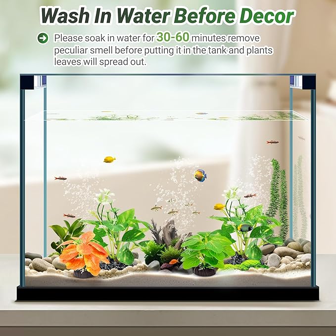 GOZILLA Fish Tank Plants, Reptile Artificial Plastic Plants, Reptile Plants for Terrarium, Aquarium Decorations Resin Pedestal Ornaments for Fish Tank Accessories Set.(4PCS/B-Set)