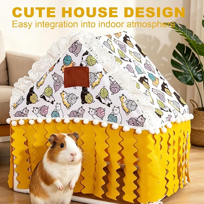 Guinea Pig Hideout Tunnel - Bunny Hideout, Machine Washable Guinea Pig Hide Tent Houses & Habitats, for Hamster Rabbit Rat Mice Parrot Chinchilla Hedgehog Flying Squirrel - Playing Sleeping(Triangle)