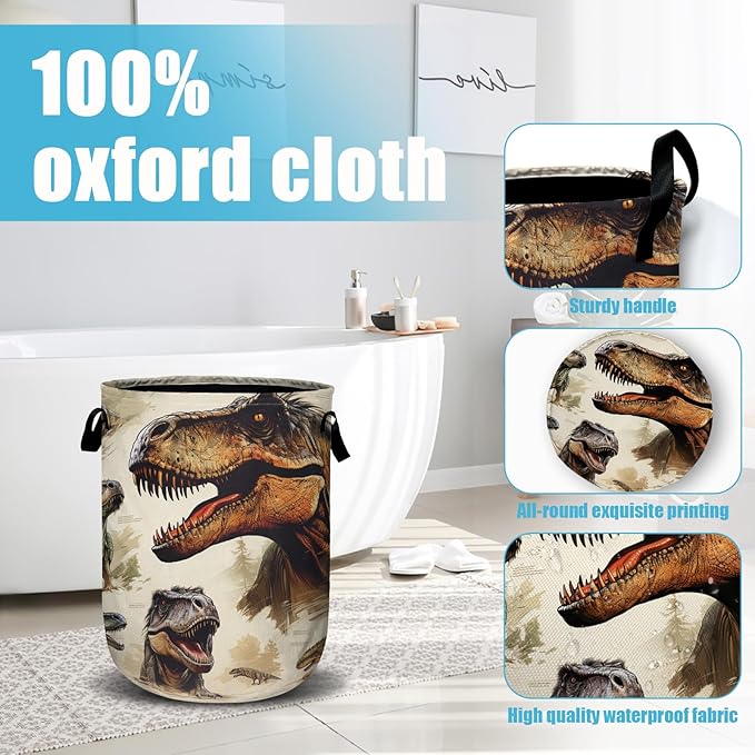 Dinosaur Laundry Basket, Laundry Hamper Collapsible Oxford Cloth with Handle Clothes Storage Bin for Bathroom Laundry Room Bedroom 15.7 X 20 Inch