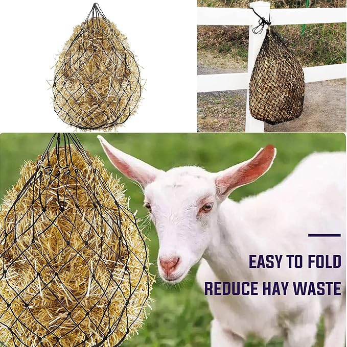 2 Pcs Hay Bags for Horses: 40 inch Long Slow Feed Hay Net for Horses - 2 * 2 inch Holes Mess with Nylon Rope Hanging (Black)