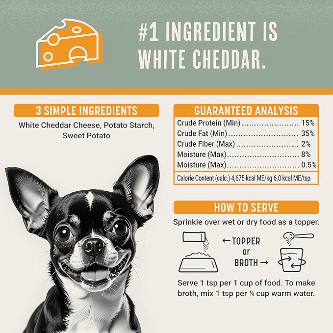 BEAUMONT BASICS Flavors Dog Food Topper, Freeze-Dried, Grain-Free, (3 Pack), 3.1 oz - White Cheddar Recipe