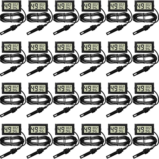 Weewooday Mini Digital Temperature Humidity Meters Gauge with Probe Gauge LCD Fahrenheit Display Thermometer Hygrometer for Incubator Reptile Plant Greenhouse Chicken Coop Garden(Black, 24 Pieces)