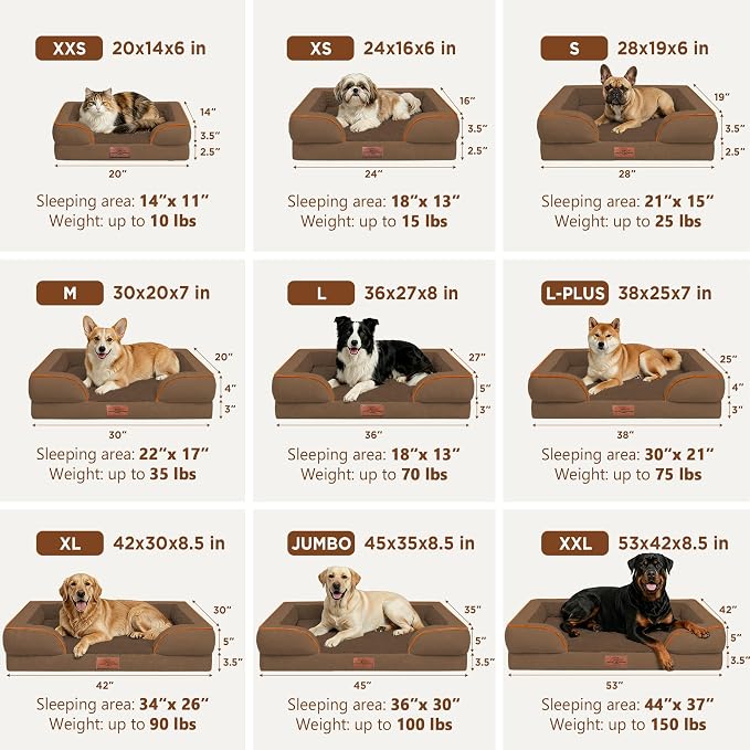 Comfort Expression Orthopedic Dog Bed for Extra Large Dogs with Bolster | Waterproof Dog Couch Bed with Washable Cover & Non-Slip Bottom, Supportive Egg Crate Foam Big Dog Bed, 53x42Inch