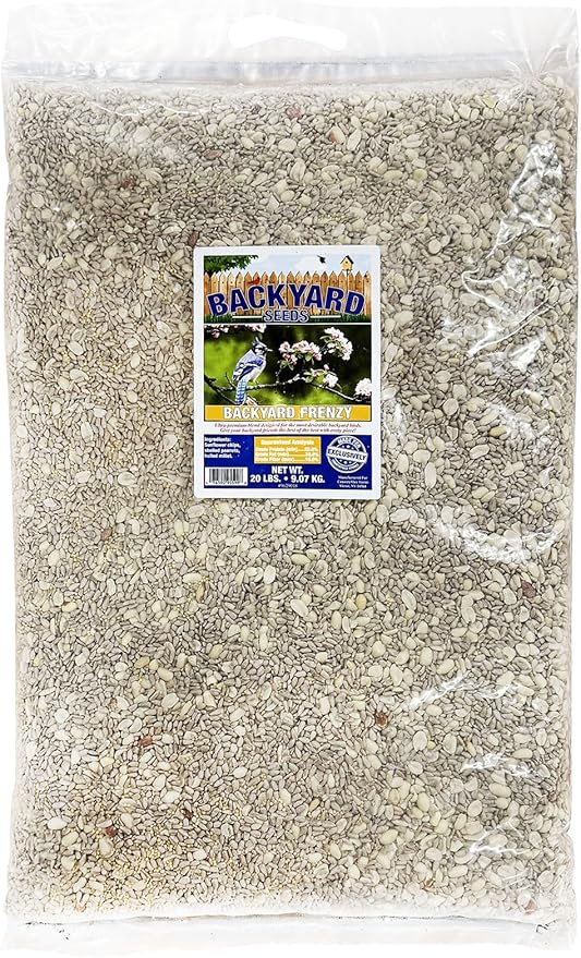 Backyard Seeds Wild Bird Seed Blend 20lbs - Premium No-Waste Mix with Sunflower Chips, Shelled Peanuts & Hulled Millet, Medium Bag of Wild Bird Food